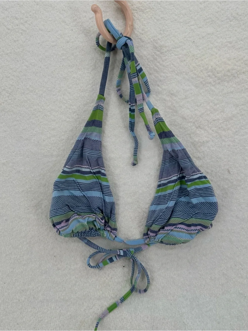 Surf Striped Y2K Lucky Brand Halter Blue and Green Bikini Set - Picture 3 of 13